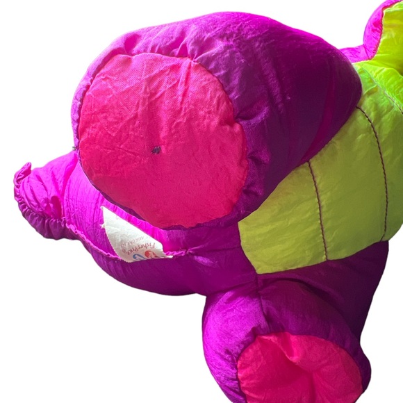 Vtg Fisher Price Puffalump Plush Purple Dinosaur Parachute Nylon Squeaks 1992 - Picture 4 of 5